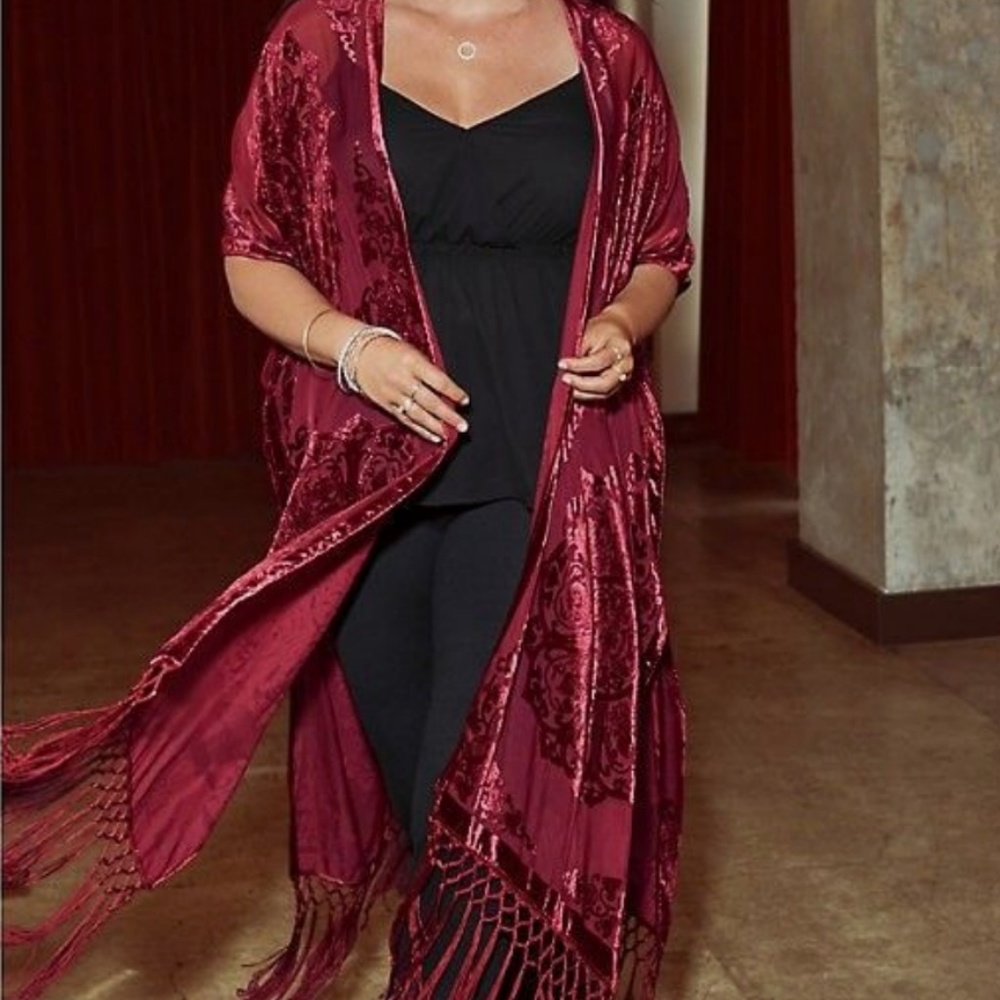 Red Burnout Velvet Chiffon Kimono (22/24/26/28)